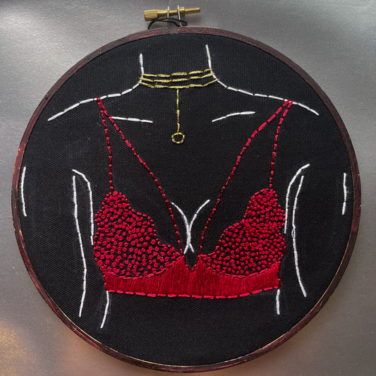 Red Bralette Hand Embroidery Hoop