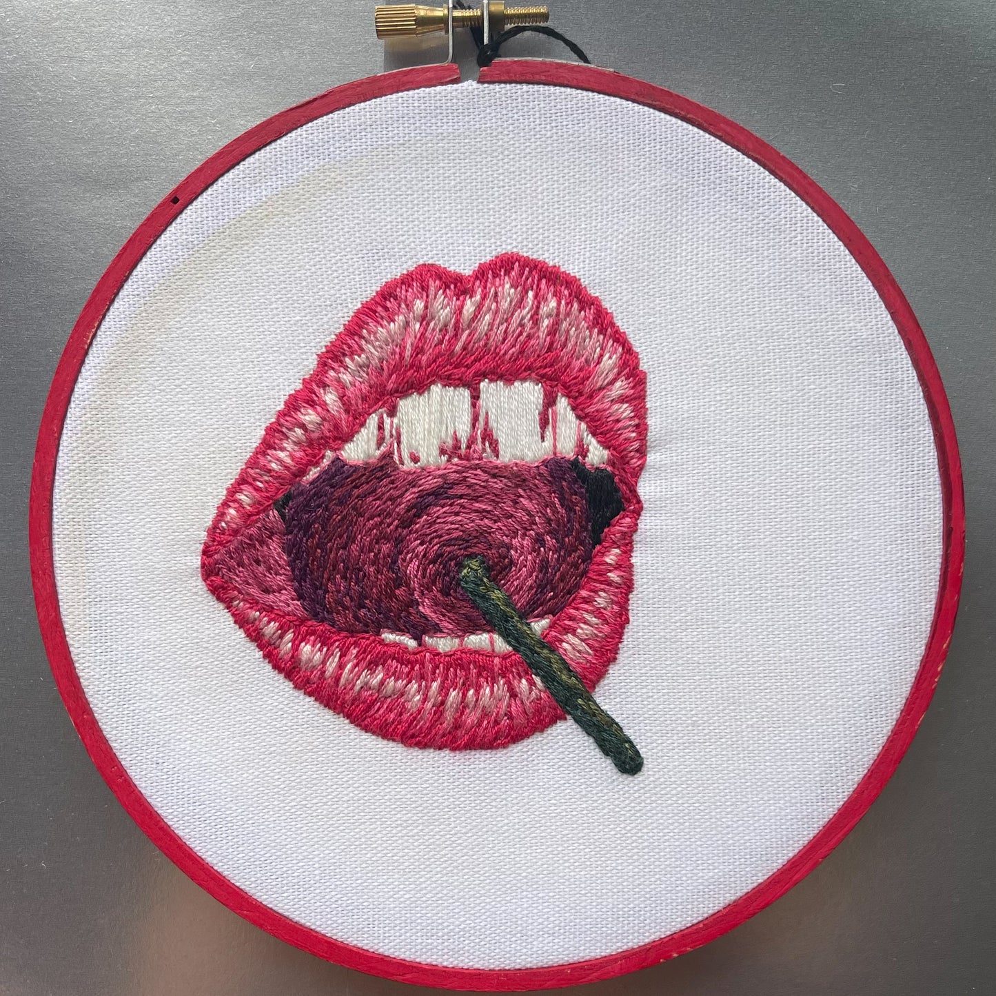 Lips and Cherry Hand Embroidery Hoop