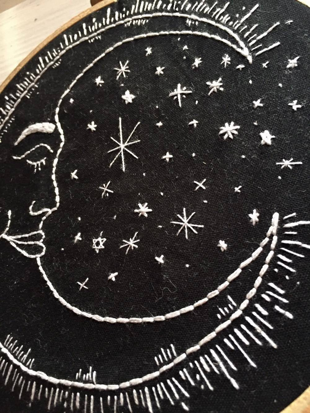 Made To Order Moon and Stars Embroidery Hoop