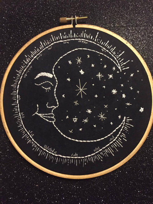 Made To Order Moon and Stars Embroidery Hoop